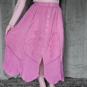 Vintage Western Bogo Barbie Feminine Girly Style Pink Button Down Maxi Skirt